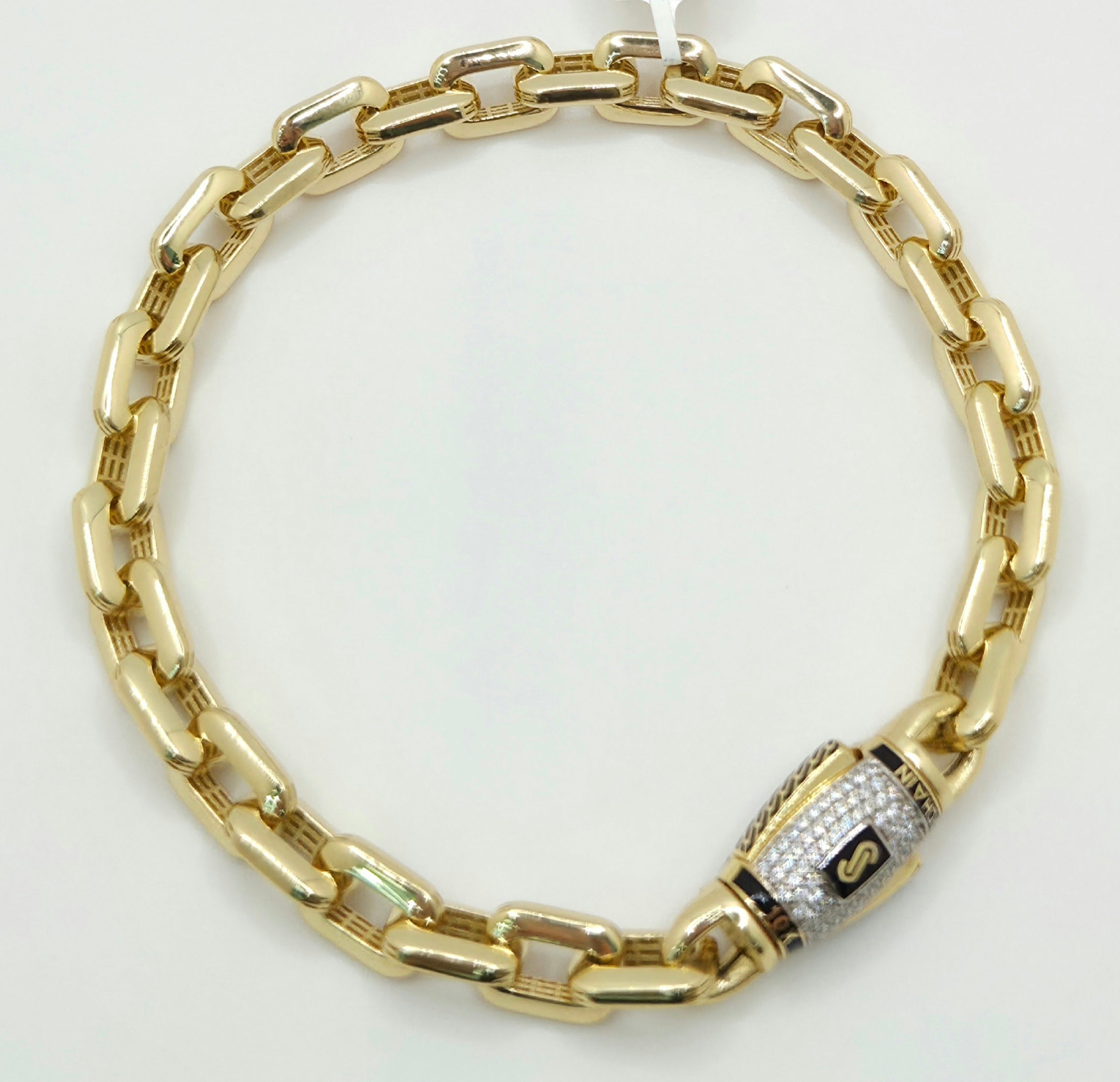 10K HERMES STYLE CERTIFIED MONACO BRACELET CZ CLOSURE – 9" 8MM – JY Jewelry Wholesale
