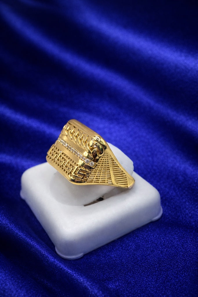 10K MODERN CHAIN AND GREEKI DETAILS SQUARE WOMAN'S RING – 8 – JY Jewelry Wholesale