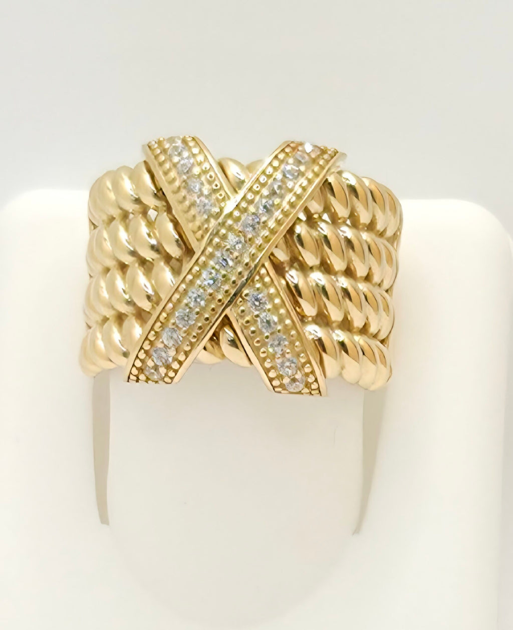 14K MODERN LARG CZ "X" RING – 8 – JY Jewelry Wholesale