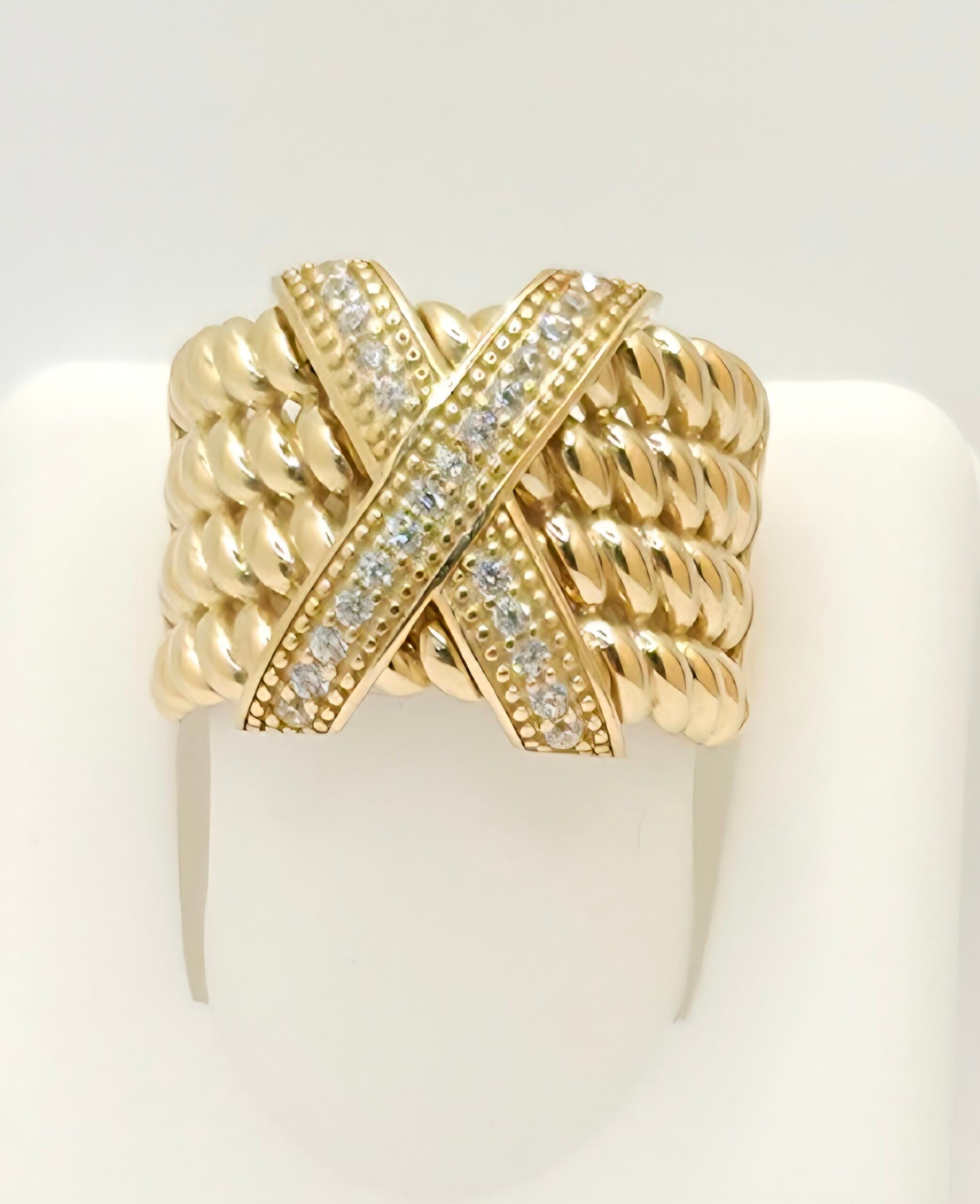 14K MODERN LARG CZ "X" RING – 8 – JY Jewelry Wholesale