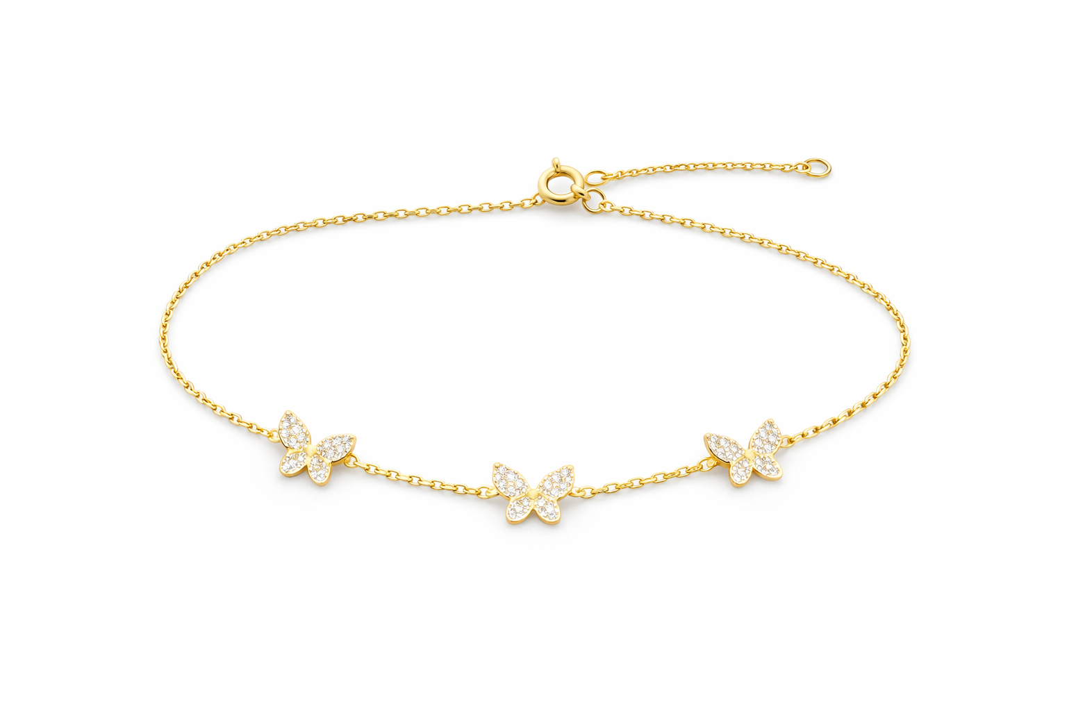 14K YELLOW GOLD NATURAL DIAMOND 1.13CT 3 BUTTERFLYS BRACELET 18" 6.32GRS – JY Jewelry Wholesale