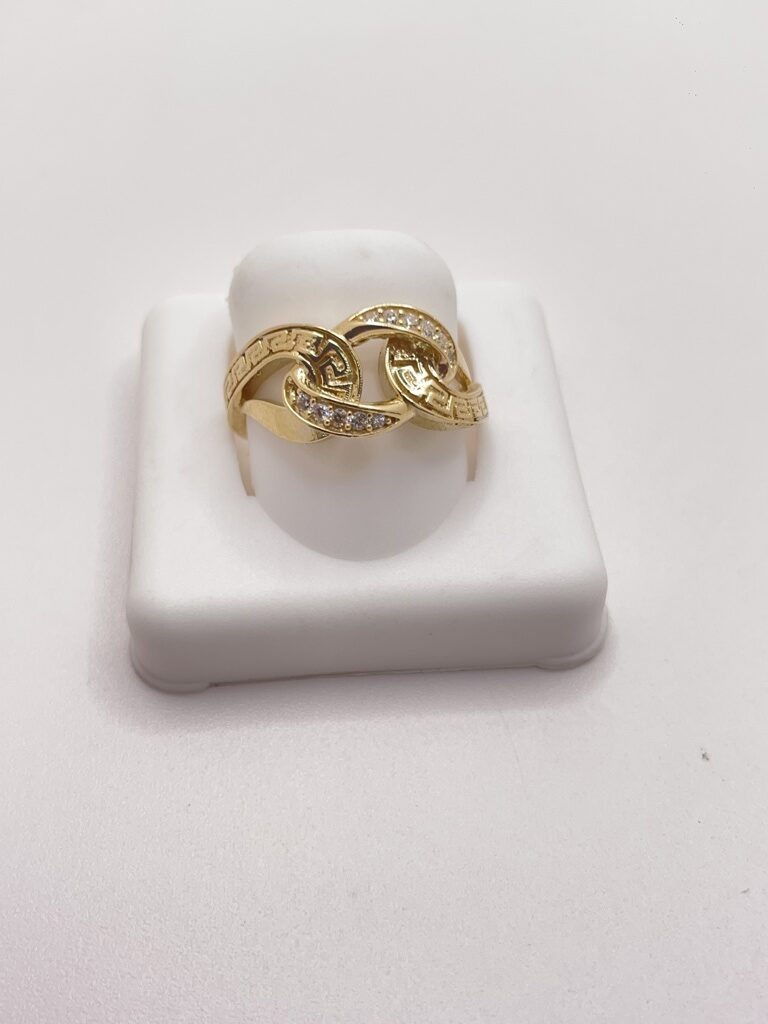 10K CHAIN ??STYLE RING WITH GREEK STYLE DETAILS AND ZIRCONIA – 7.5 – JY Jewelry Wholesale