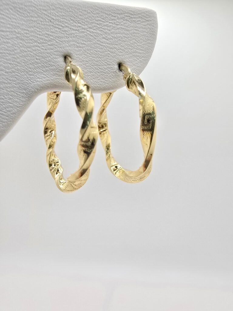 14K GREEK DESING CROOKED HOOPS EARRINGS – 3 3.5MM – JY Jewelry Wholesale