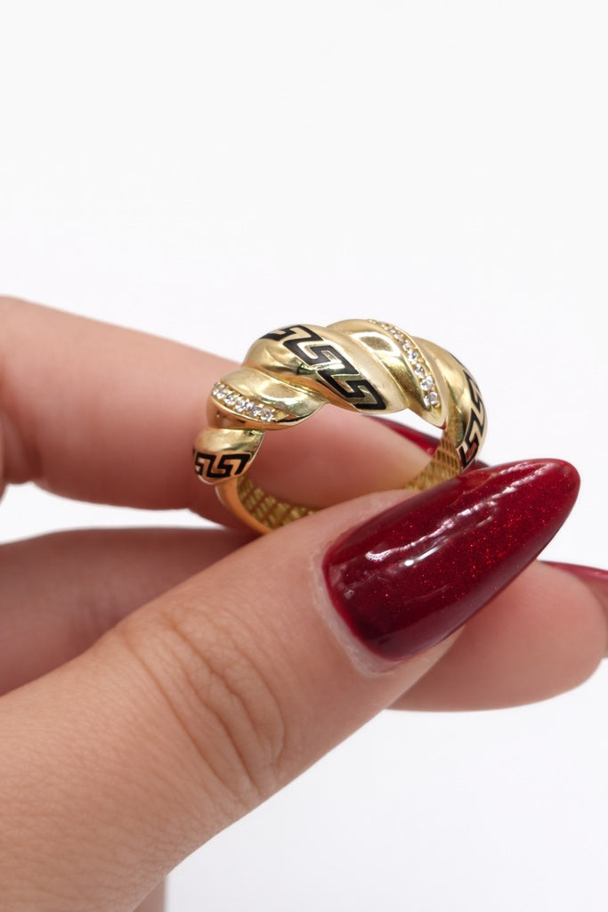 10K MODERN BLACK GREEK DETAIL SHELL DESIGN RING – 7-8 – JY Jewelry Wholesale
