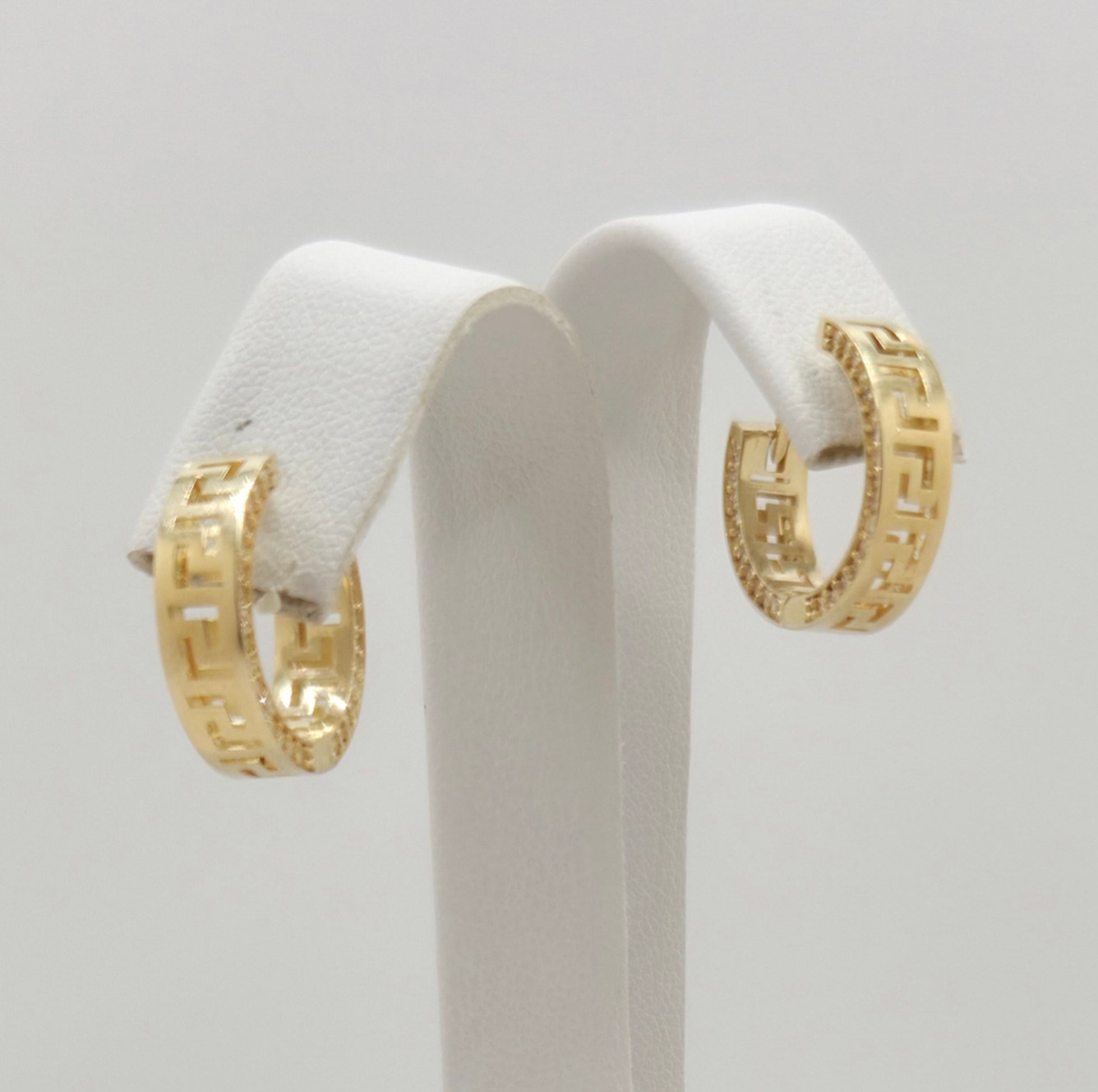 10K GREEK STYLE HOOPS EARRINGS CZ – SMALL – JY Jewelry Wholesale