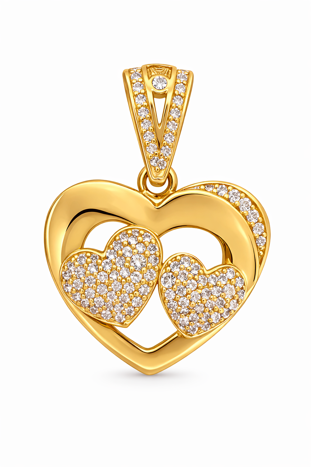 14K TWO CZ HEARTS INSIDE HEART PENDANT – JY Jewelry Wholesale
