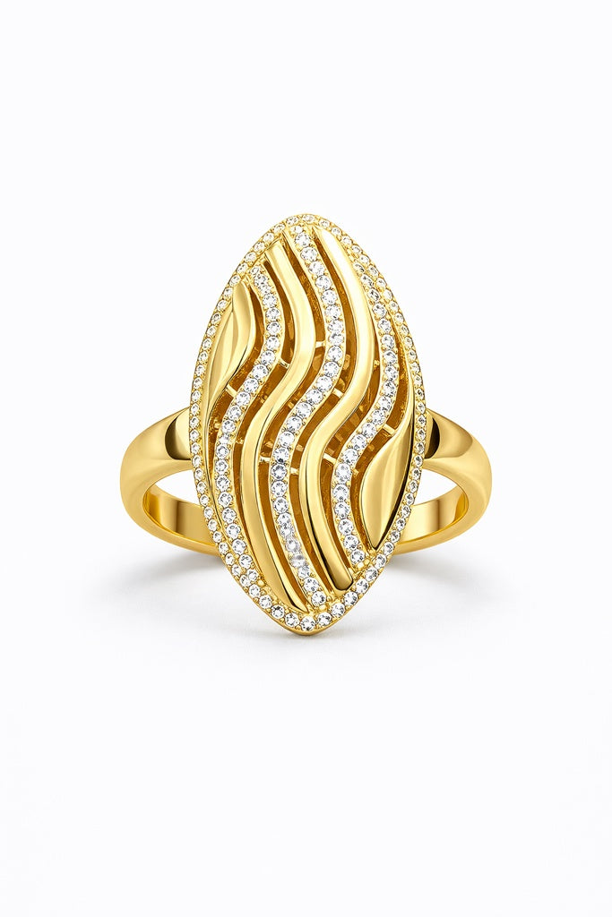 14K MODERN CZ DETAIL ALMOND DESIGN RING – 8 – JY Jewelry Wholesale