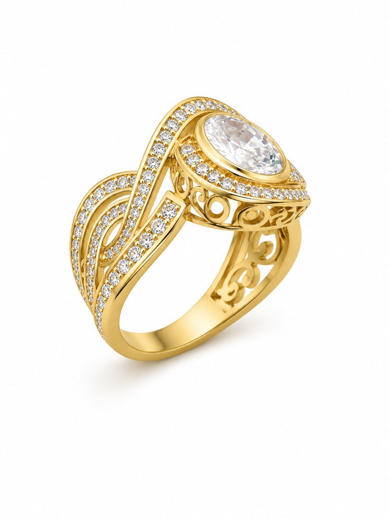 14K ELEGANT WHITE STONE OVAL DESIGN RING – 7.5 – JY Jewelry Wholesale