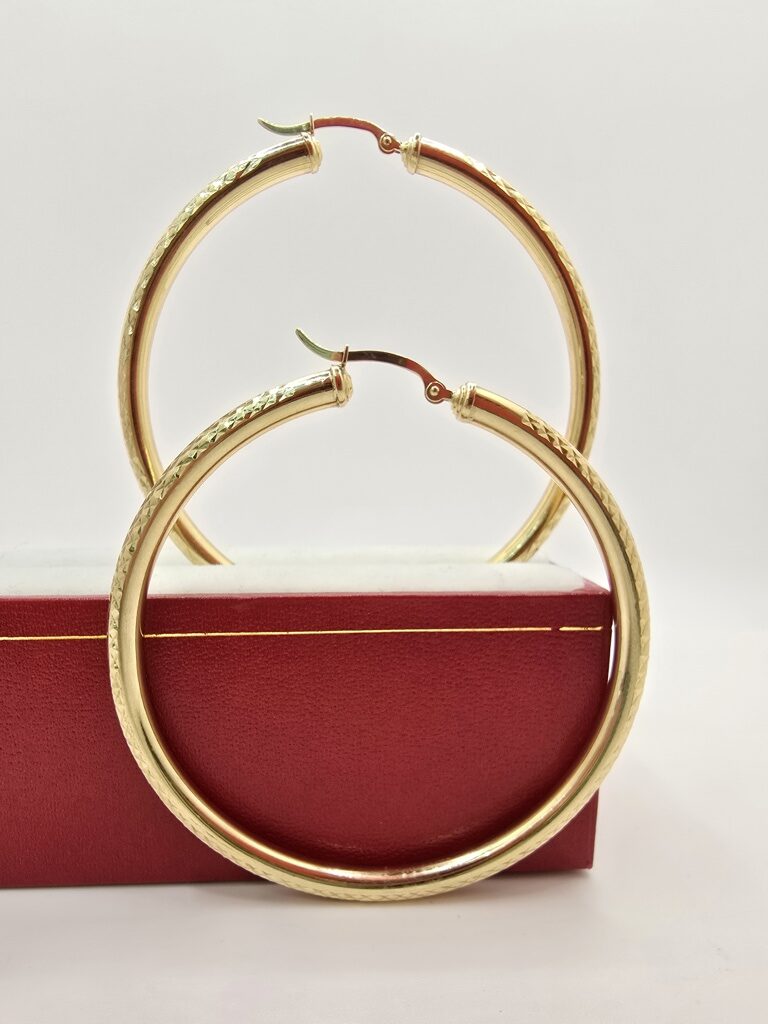 10K DIAMOND CUT HOOPS EARRINGS – 6 4MM – JY Jewelry Wholesale