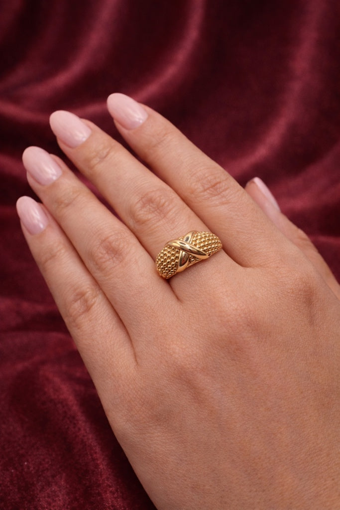 10K MODERN POP CORN DESIGN "X" DETAIL WOMAN'S RING – 7.5/8 – JY Jewelry Wholesale