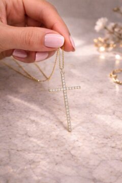 14K CZ CROSS CHAIN – 18" 1MM – JY Jewelry Wholesale