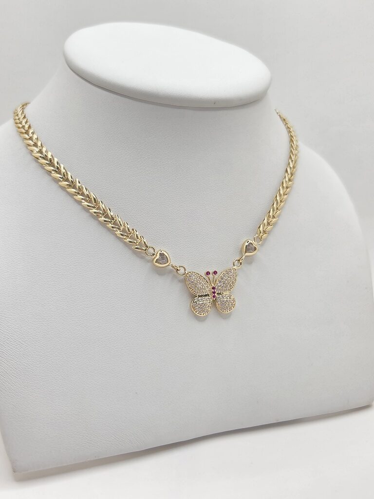 14K CZ BUTTERFLY LEAF DESIGN LINK NECKLACE – 18" – JY Jewelry Wholesale
