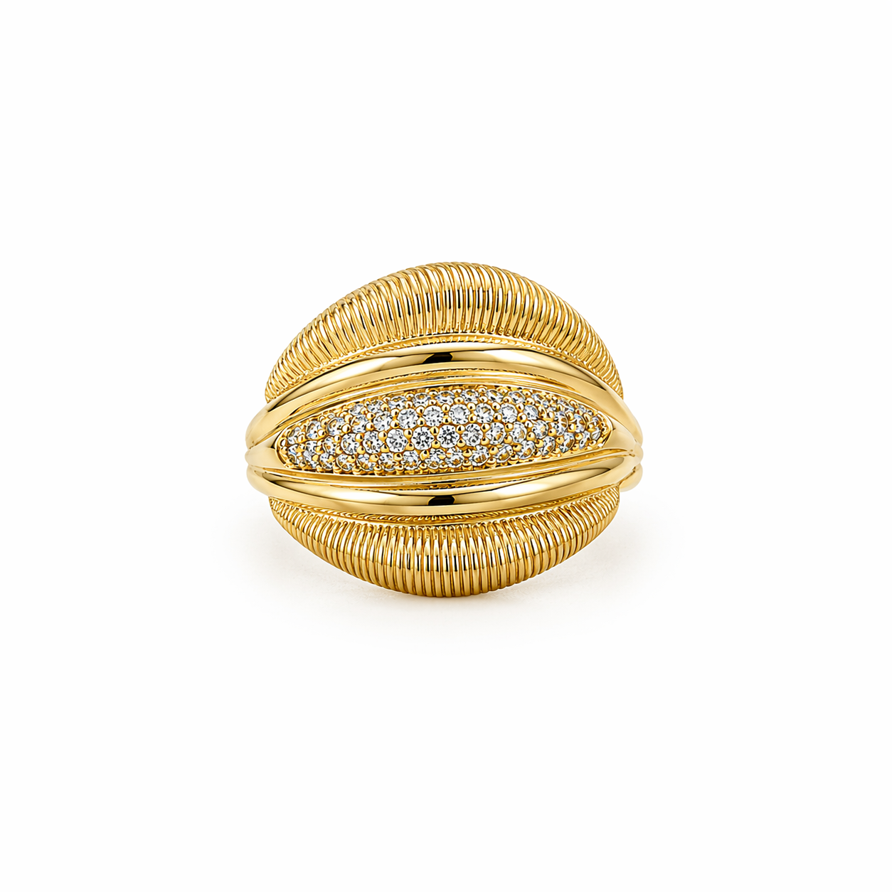 10K MODERN CZ & RIBBED DESIGN FIVE ROW STYLE RING – 8 – JY Jewelry Wholesale