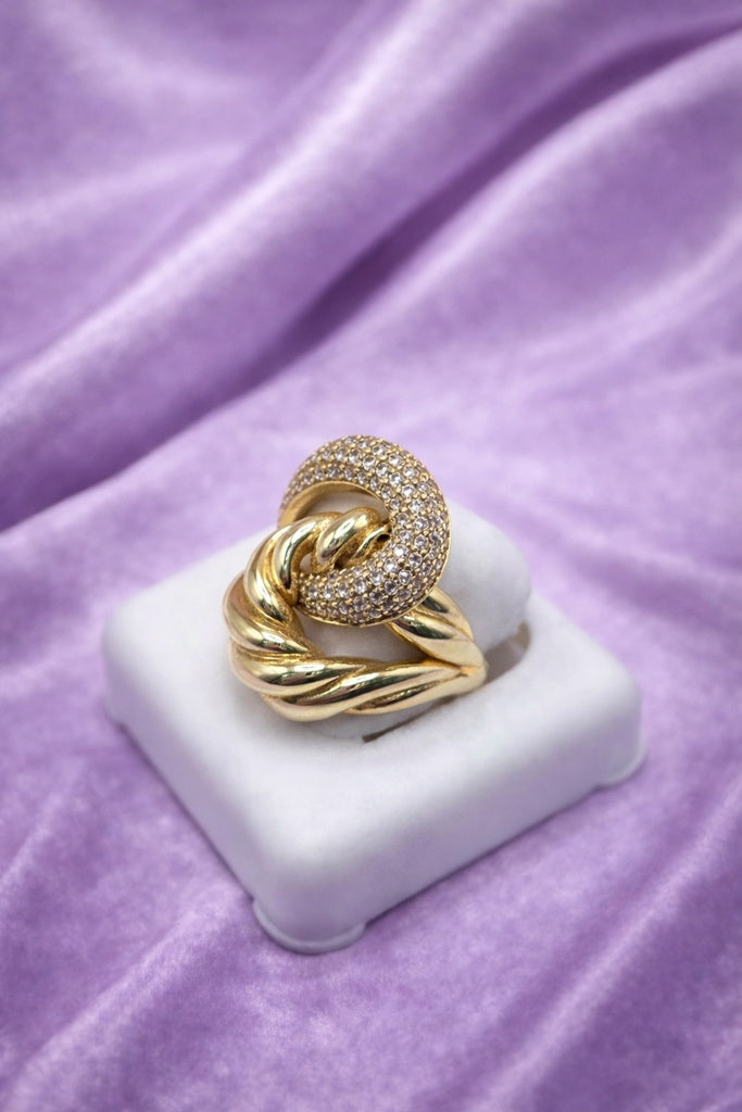 10K CZ AND PLAIN ROPE INTERTWINED WOMAN'S RING – 8 – JY Jewelry Wholesale