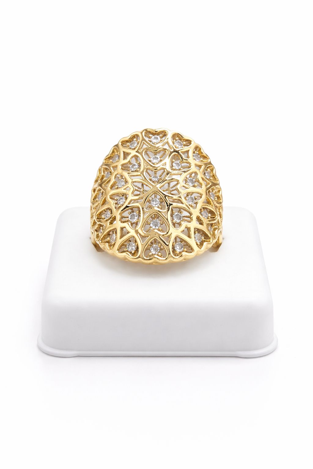 14K LARGE MODERN MANY HEARTS CZ DETAIL RING – 7 – JY Jewelry Wholesale