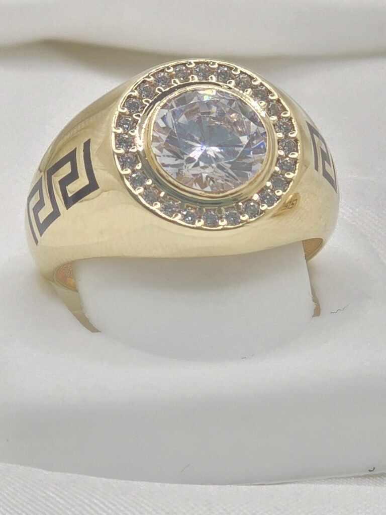 14K CIRCULAR RING WITH WHITE STONE AND CZ DETAILS – 10.5 & 11 – JY Jewelry Wholesale