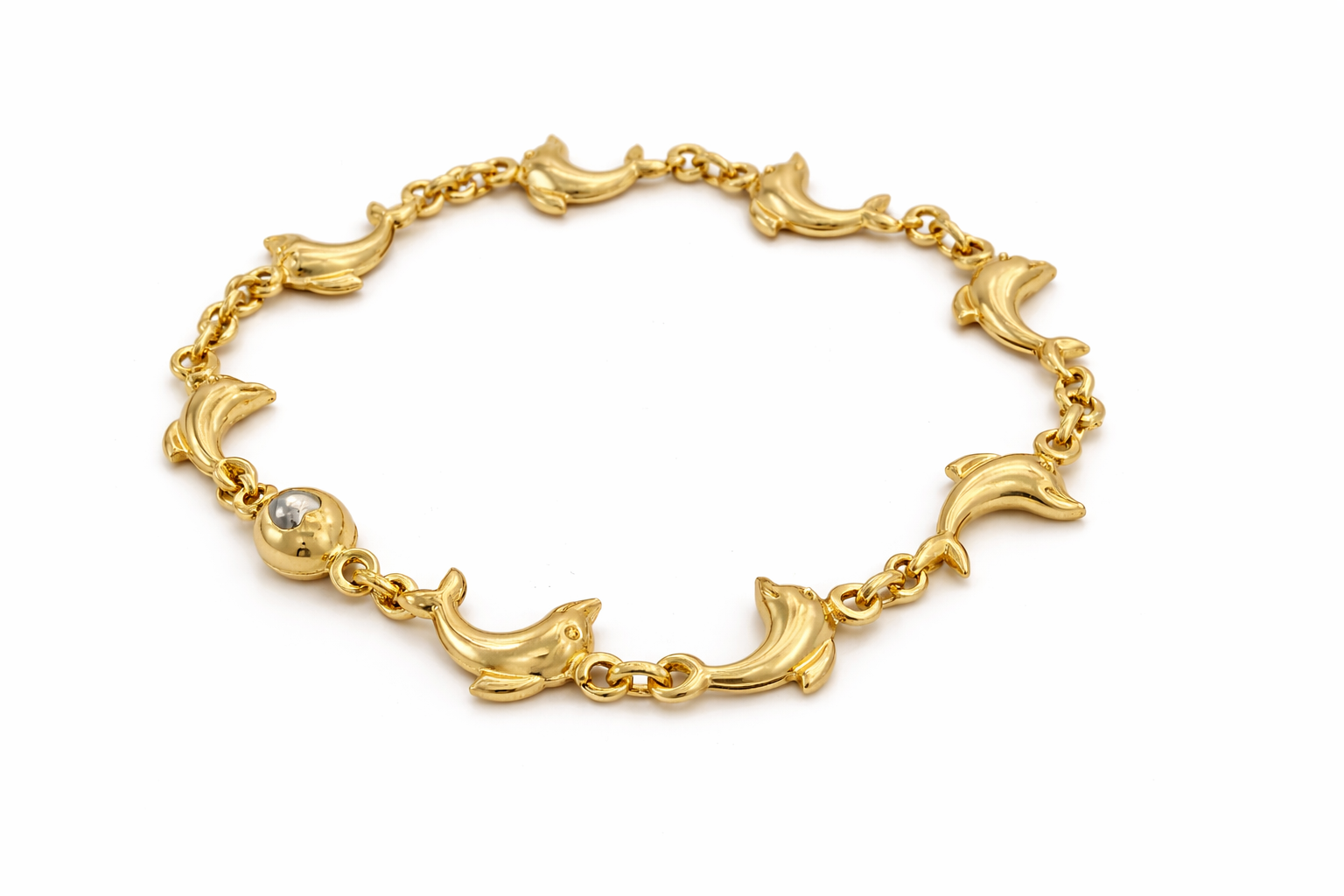 10K DOLPHINS CHARMS BRACELET – 7" – JY Jewelry Wholesale