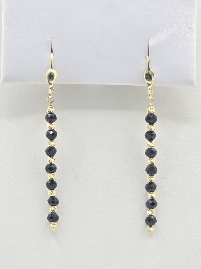 14K YELLOW GOLD BEADED BALL BLACK EARRINGS – JY Jewelry Wholesale