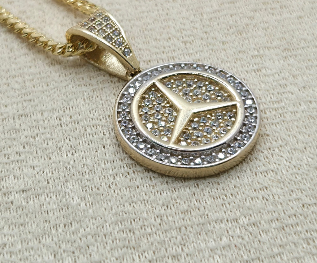 10K SMALL CZ MERCEDES B ROUND PENDANT – JY Jewelry Wholesale