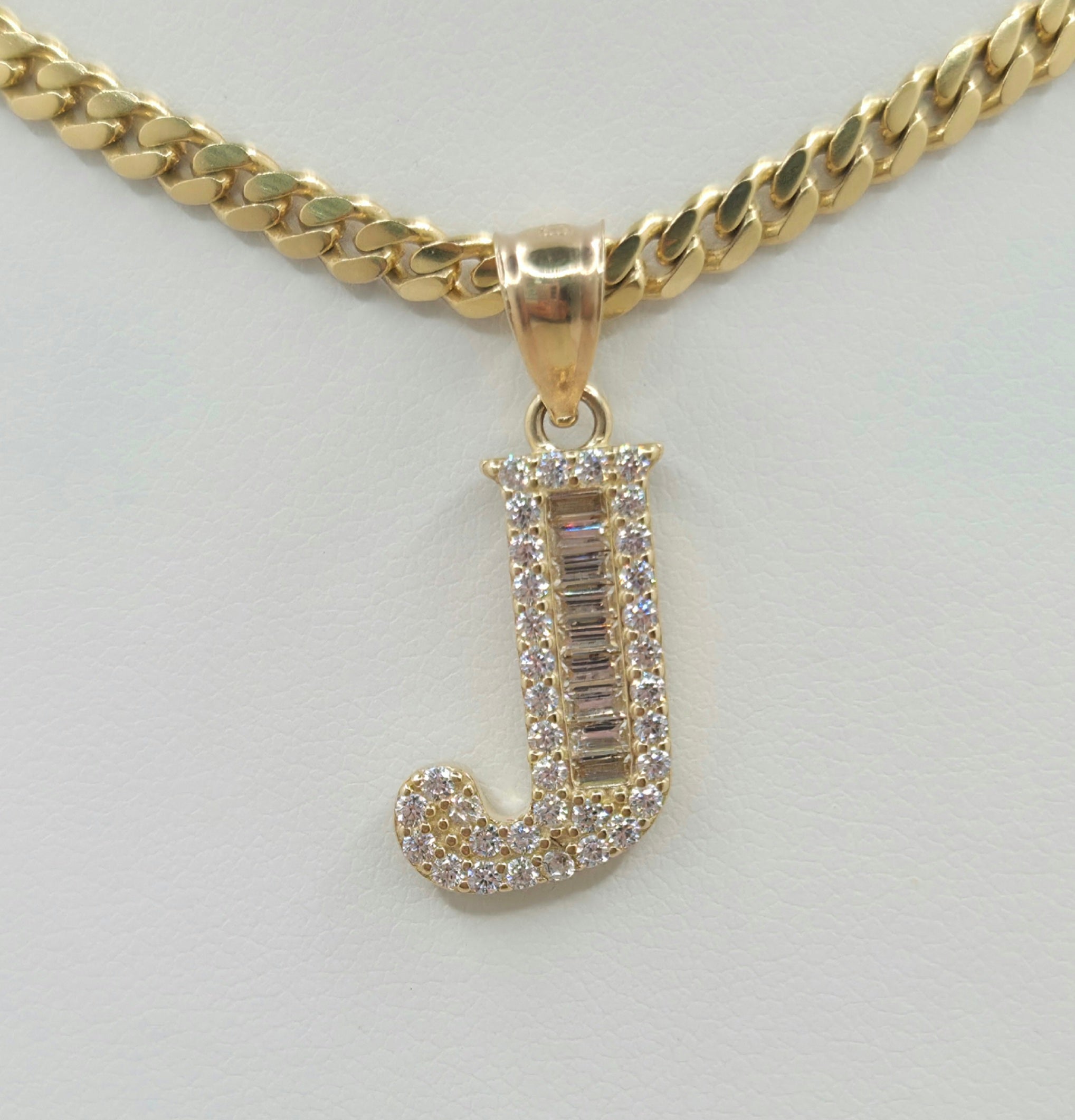 14K cz letter J pendant – 11.5x17.7mm – JY Jewelry Wholesale