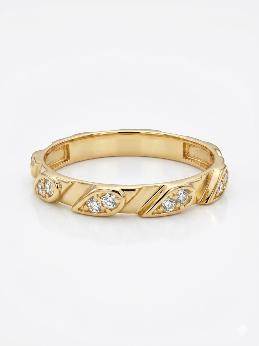 14K SIMPLE RING WITH DROP-SHAPED CZ DETAILS – 7 – JY Jewelry Wholesale