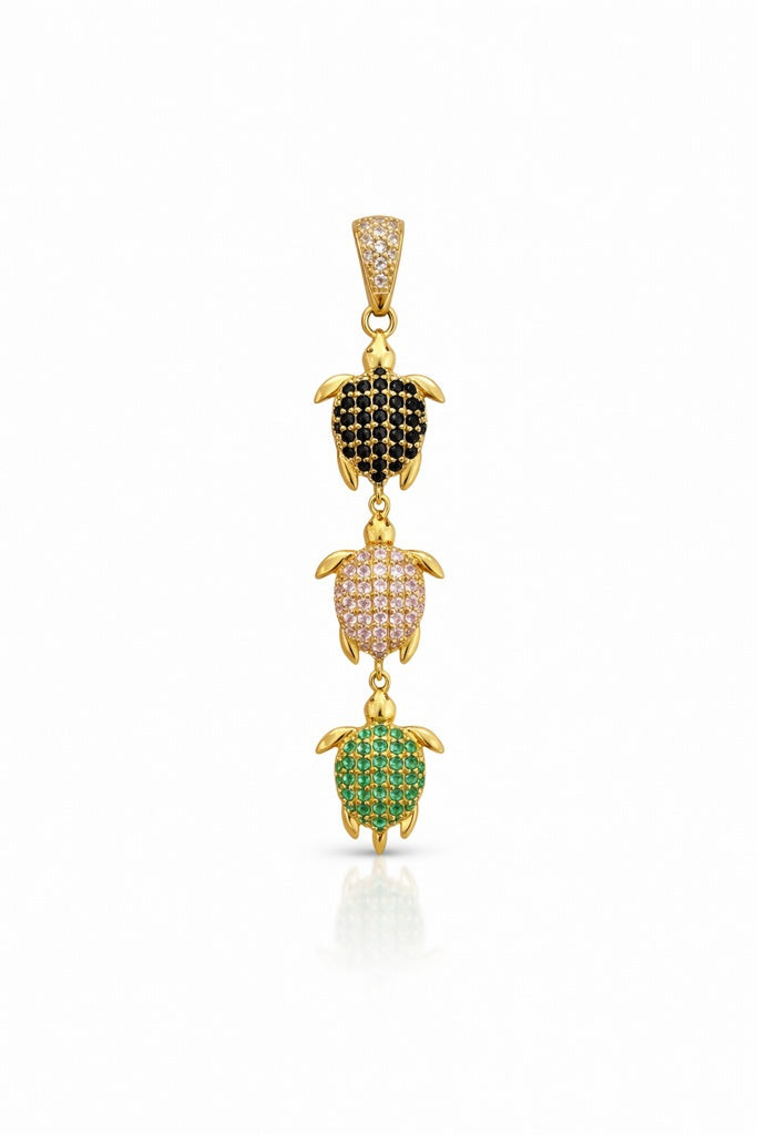14K MODERN CZ BLACK PINK GREEN TORTOISE PENDANT – JY Jewelry Wholesale