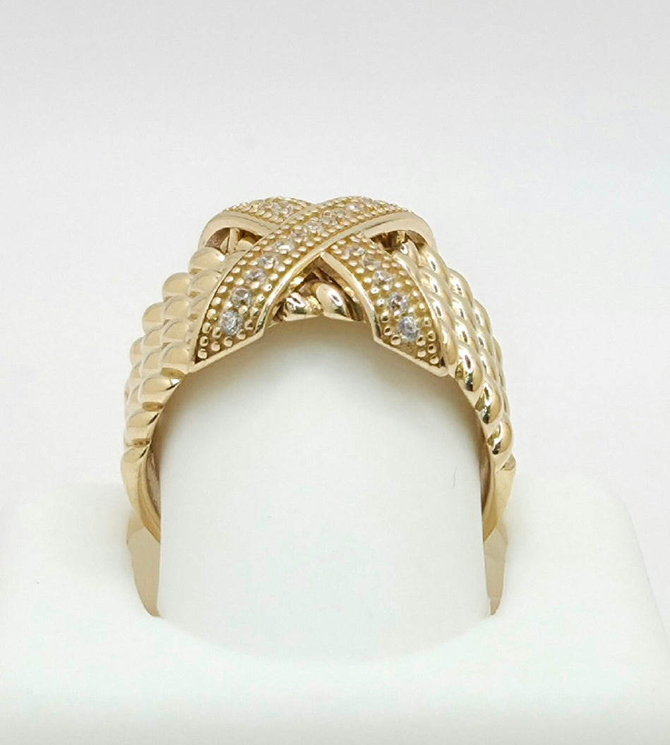 14K MODERN LARG CZ "X" RING – 8 – JY Jewelry Wholesale