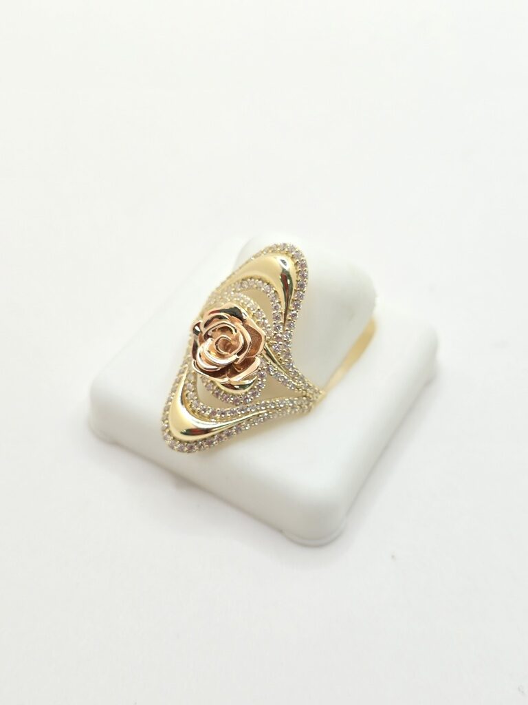 14K DELICATE ASYMMETRIC ROSE RING WITH ZIRCONIA – 8 – JY Jewelry Wholesale
