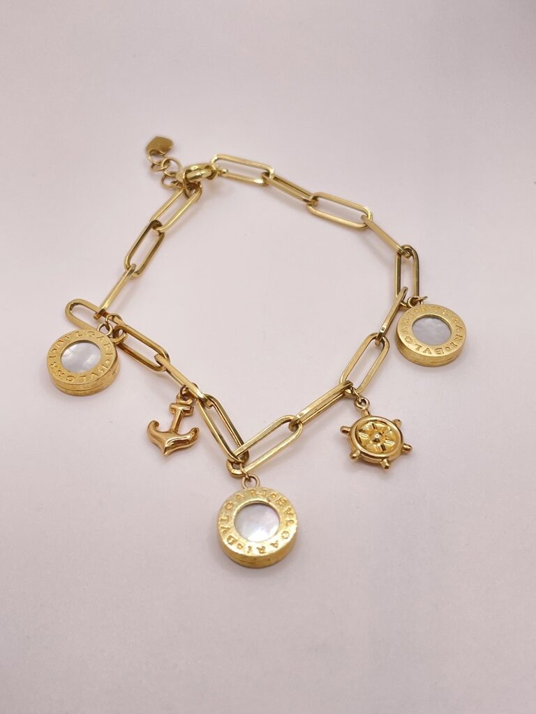 10K PAPER CLIP BRACELET WITH PENDANTS – 8" 4.5MM – JY Jewelry Wholesale