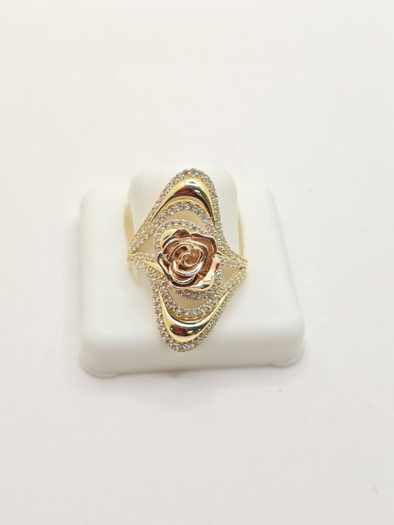 14K DELICATE ASYMMETRIC ROSE RING WITH ZIRCONIA – 8 – JY Jewelry Wholesale