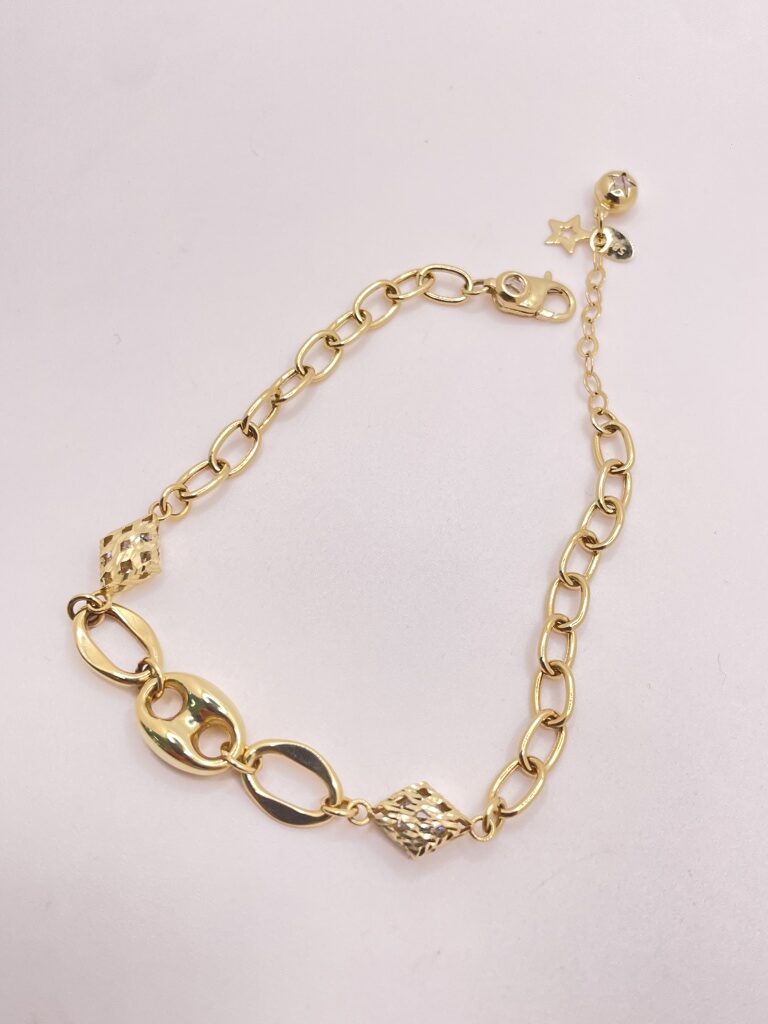 14K PAPER CLIP BRACELET WITH RHOMBUS – 8" – JY Jewelry Wholesale