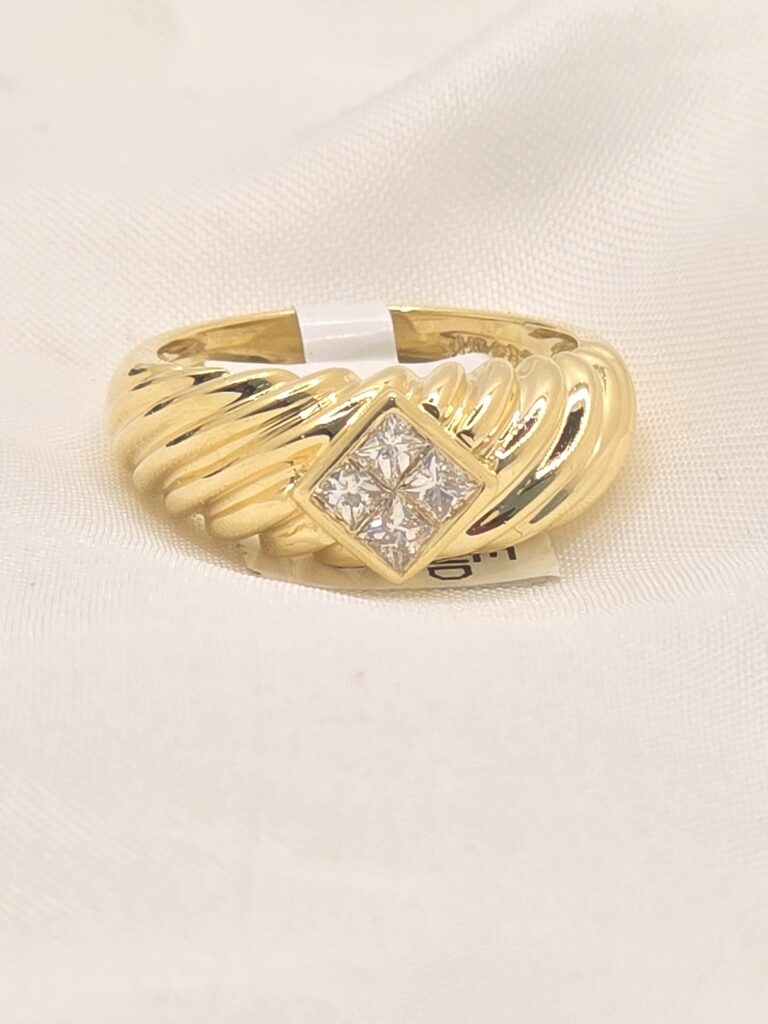 14K CABLE DESIG PRINCESS CUT DIAMOND RING INVISIBLE DIAMOND BND – 7 – JY Jewelry Wholesale