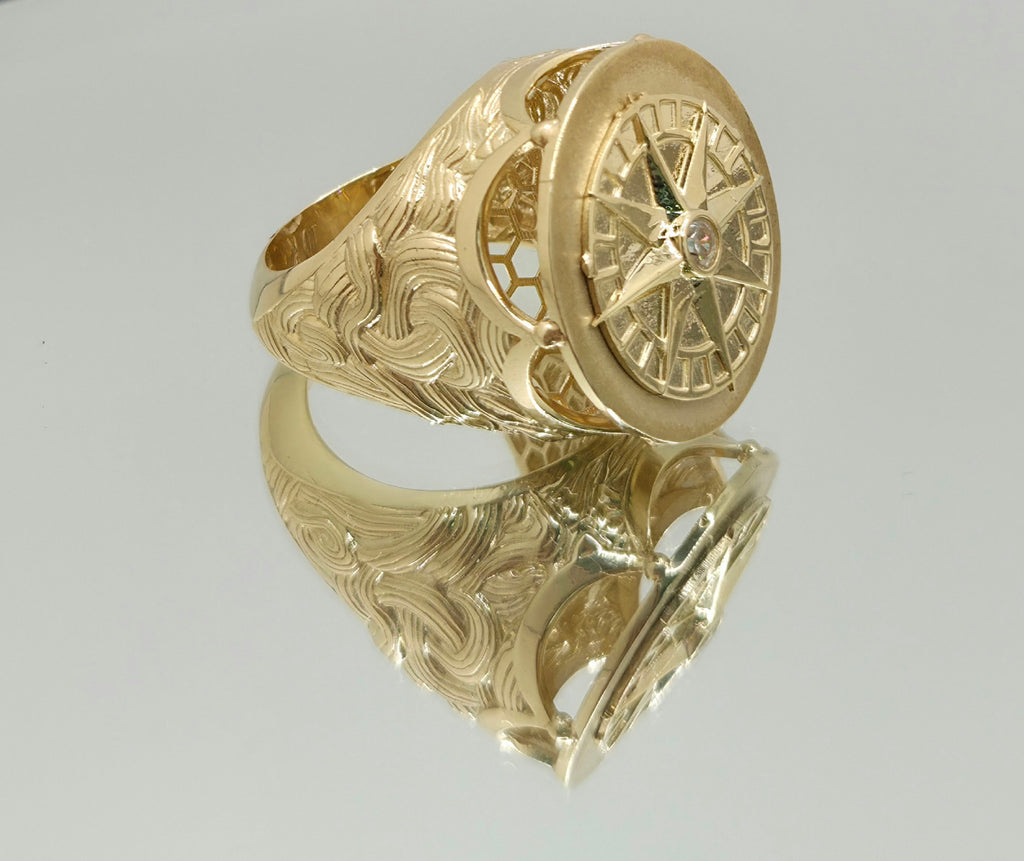 10K COMPASS ROSE DESIGN MEN'S RING – 11 – JY Jewelry Wholesale