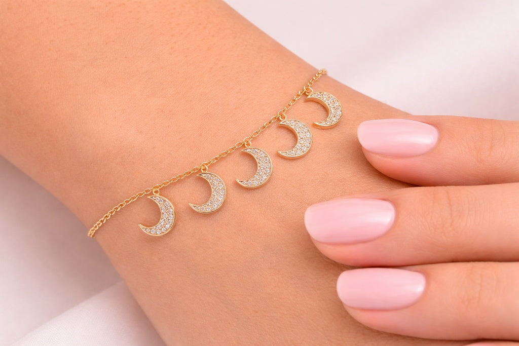 14K YELLOW GOLD 5 MOON NATURAL DIAMOND BRACELET – 7" - 7.5" – JY Jewelry Wholesale