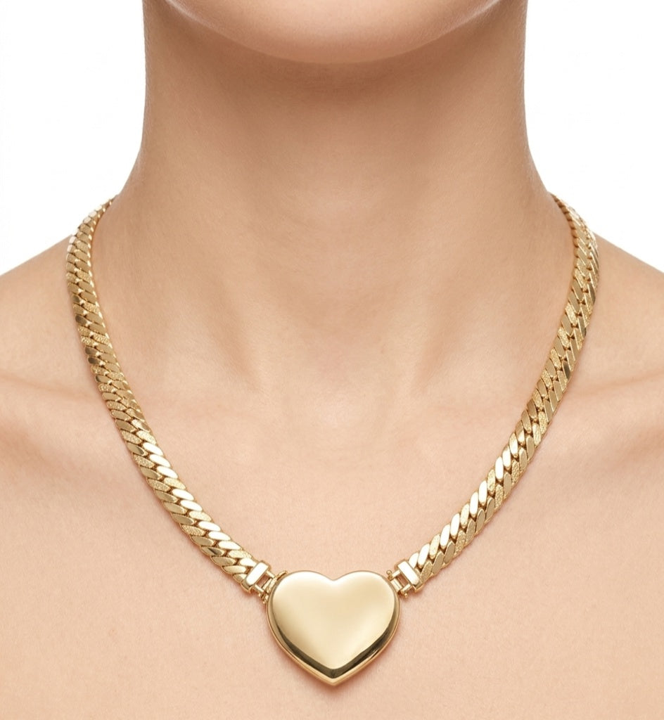 10K LARGE PLAIN HEART FLAT MIAMI CUBAN DESIGN NECKLACE – 18" 5MM – JY Jewelry Wholesale