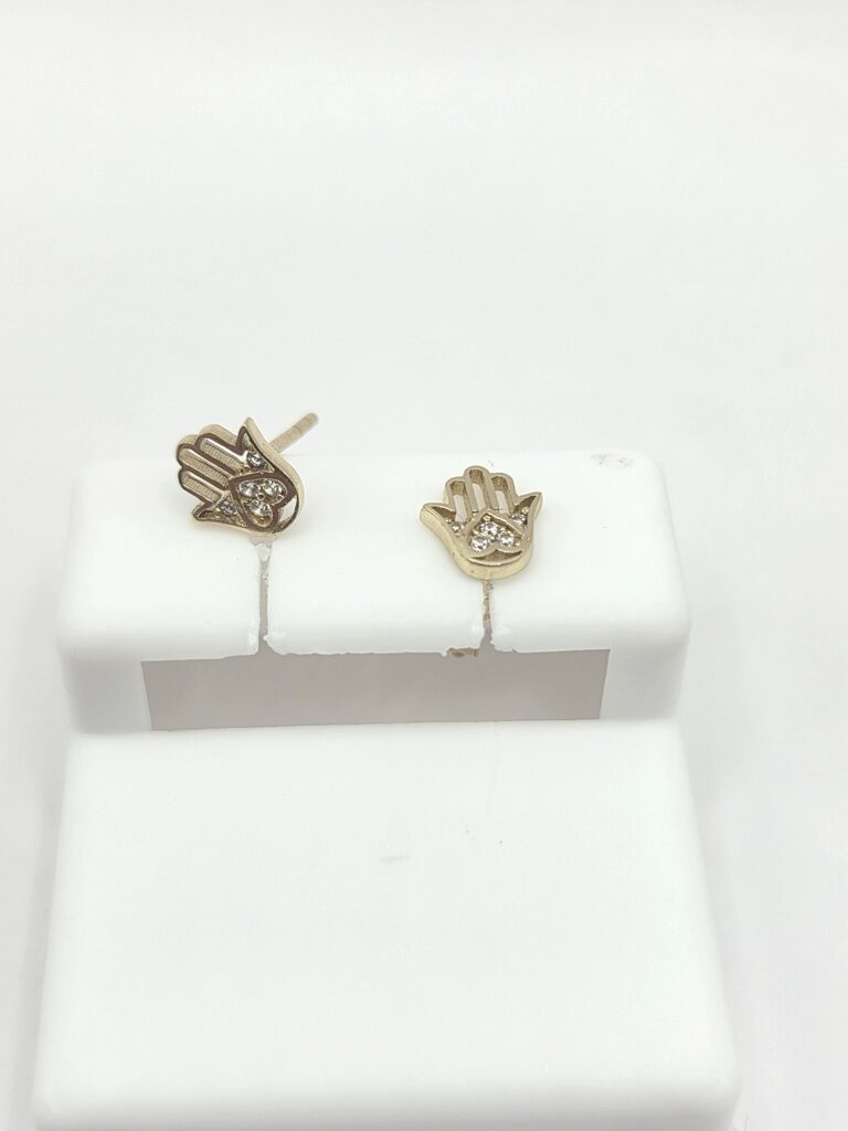 10K EXTRA SMALL CZ DETAILS HAMSA EARRINGS – JY Jewelry Wholesale