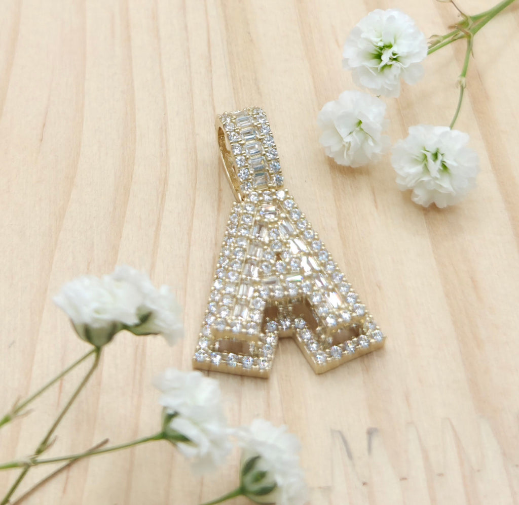 10K SMALL CZ "A" LETTER PENDANT – JY Jewelry Wholesale