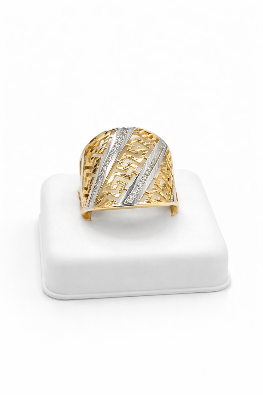 14K EXOTIC RING WITH TWO-TONE DETAILS AND CZ – 8 – JY Jewelry Wholesale