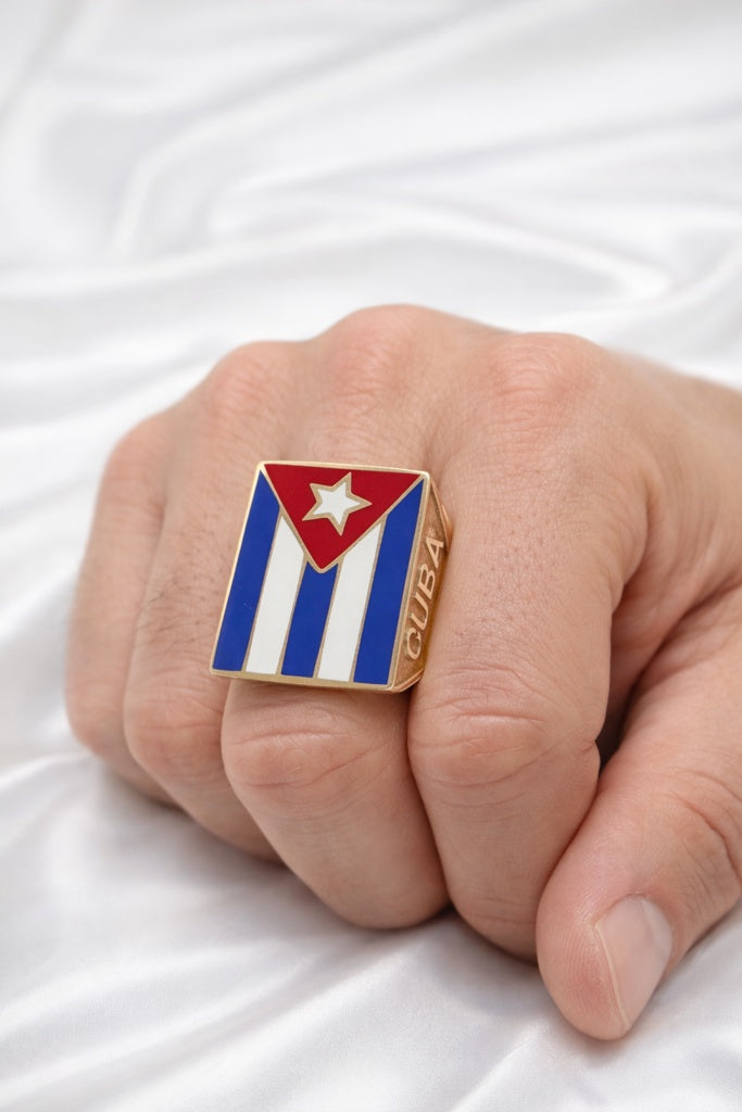 10K CUBAN FLAG RING WITH CUBAN DETAILS ON THE SIDES – 10 – JY Jewelry Wholesale