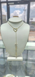 14K DELICATE HEART AND CROSS CZ DETAIL CHAIN – 24" – JY Jewelry Wholesale
