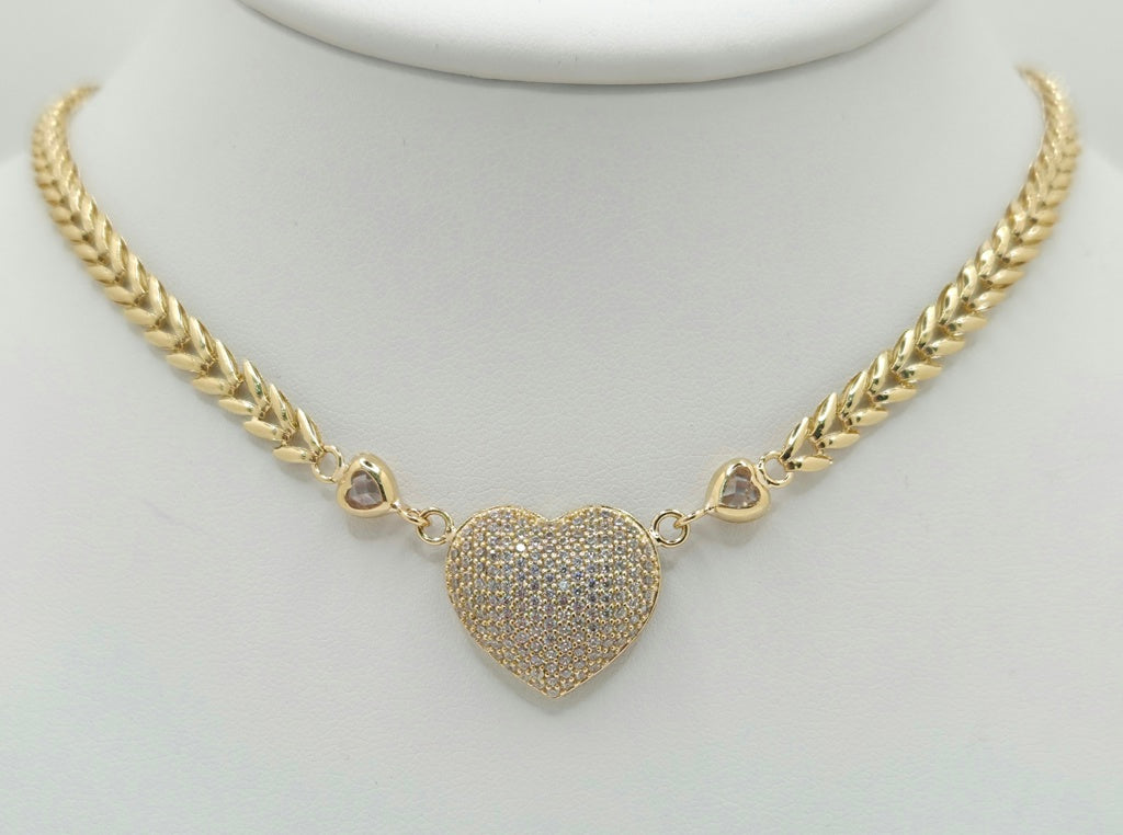 14K CZ HEART LEAVES LINK NECKLACE – 18" – JY Jewelry Wholesale