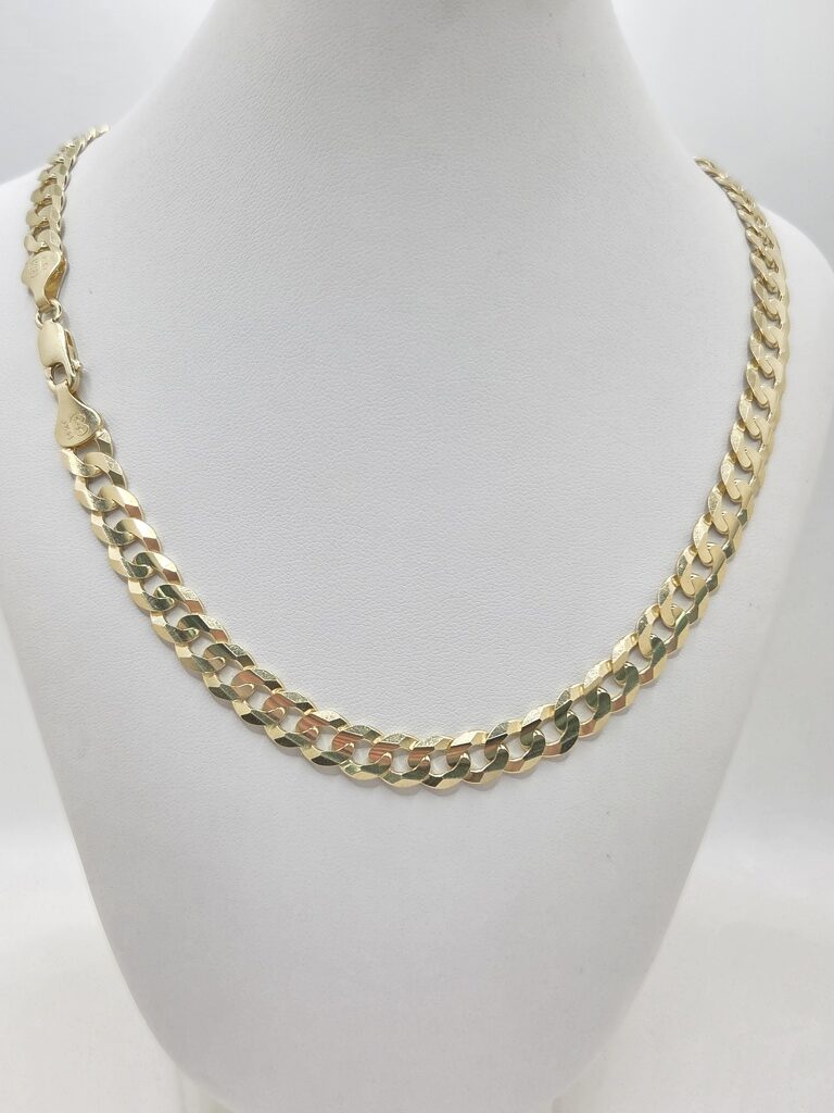14K SOLID CUBAN CURB FLAT CHAIN CLOSE LINK – 22" 6.9MM – JY Jewelry Wholesale
