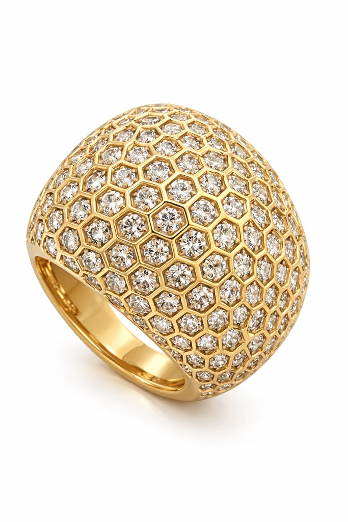 14K MODERN YELLOW GOLD BIG HONEYCOMB DESIGN RING – 7 – JY Jewelry Wholesale