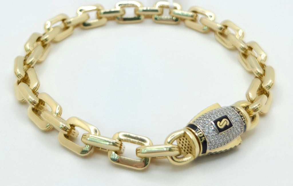 10K HERMES STYLE CERTIFIED MONACO BRACELET CZ CLOSURE – 9" 8MM – JY Jewelry Wholesale