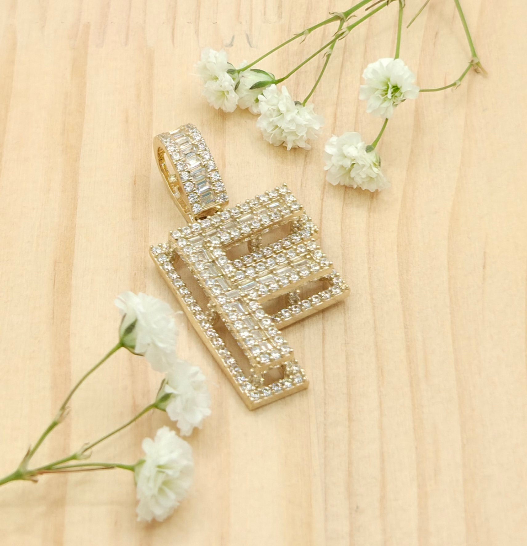 10K SMALL CZ "F" LETTER PENDANT – JY Jewelry Wholesale
