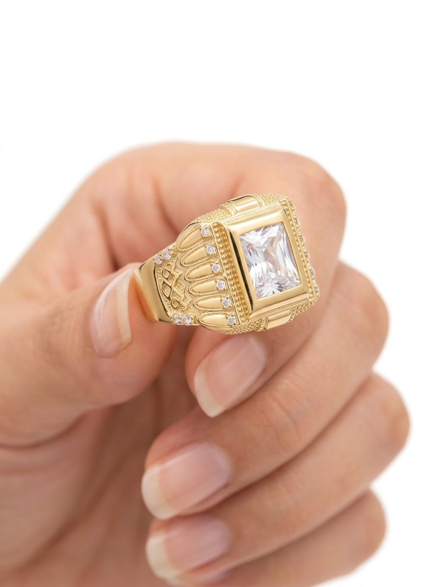 10K WHITE STONE STATEMENT RING – 10.5 – JY Jewelry Wholesale