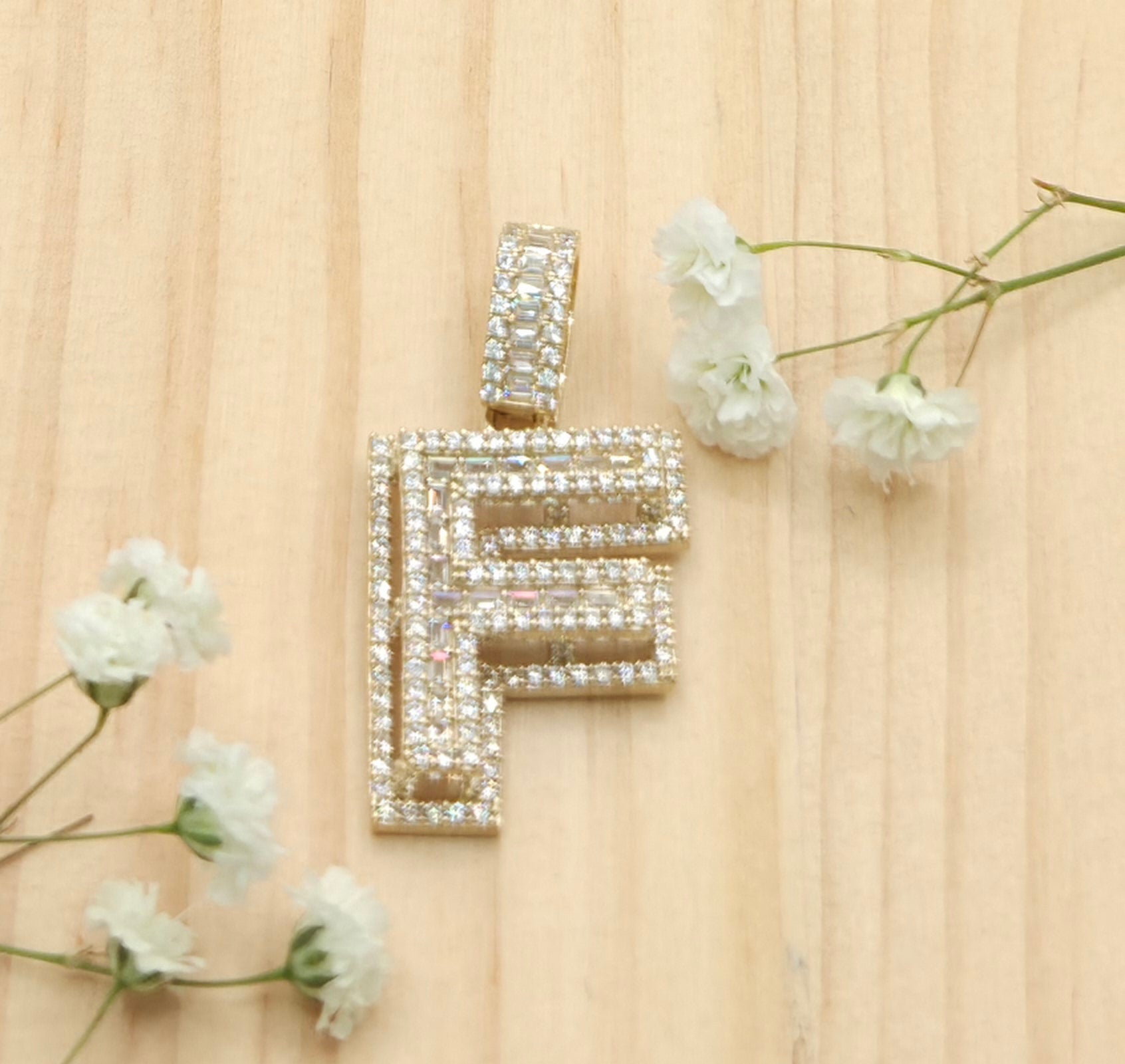 10K SMALL CZ "F" LETTER PENDANT – JY Jewelry Wholesale
