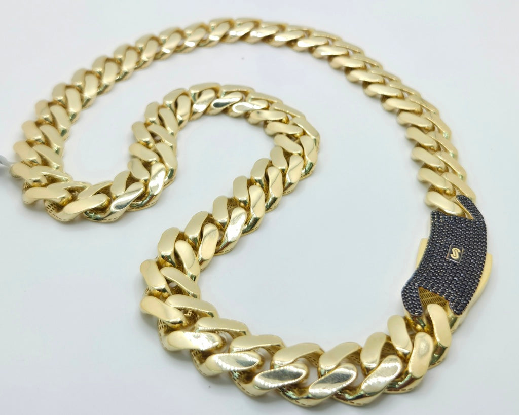 10K CERTIFIED MONACO CHAIN BLACK CZ CLOSURE – 22" 13.5MM – JY Jewelry Wholesale