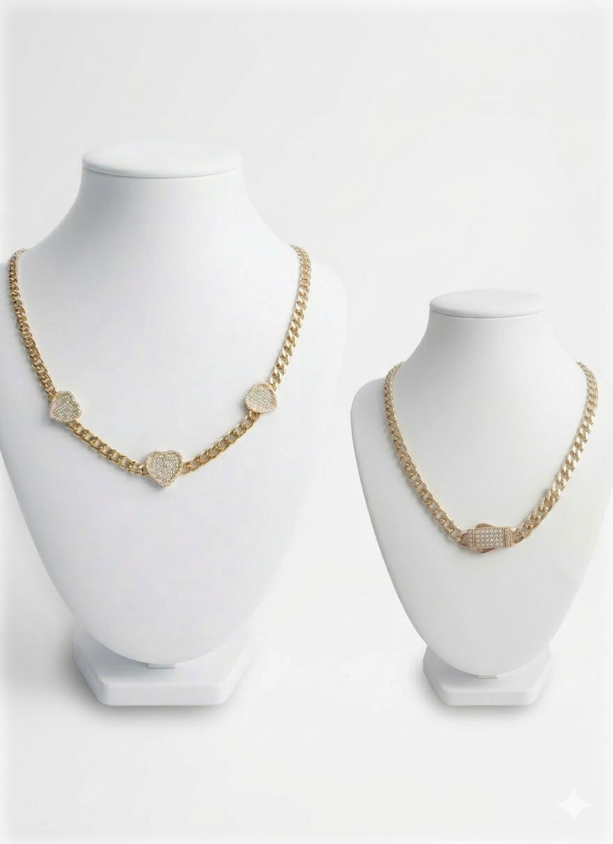 14K TRHEE CZ SMALL HEARTS MONACO STYLE NECKLACE – 18" 5MM – JY Jewelry Wholesale