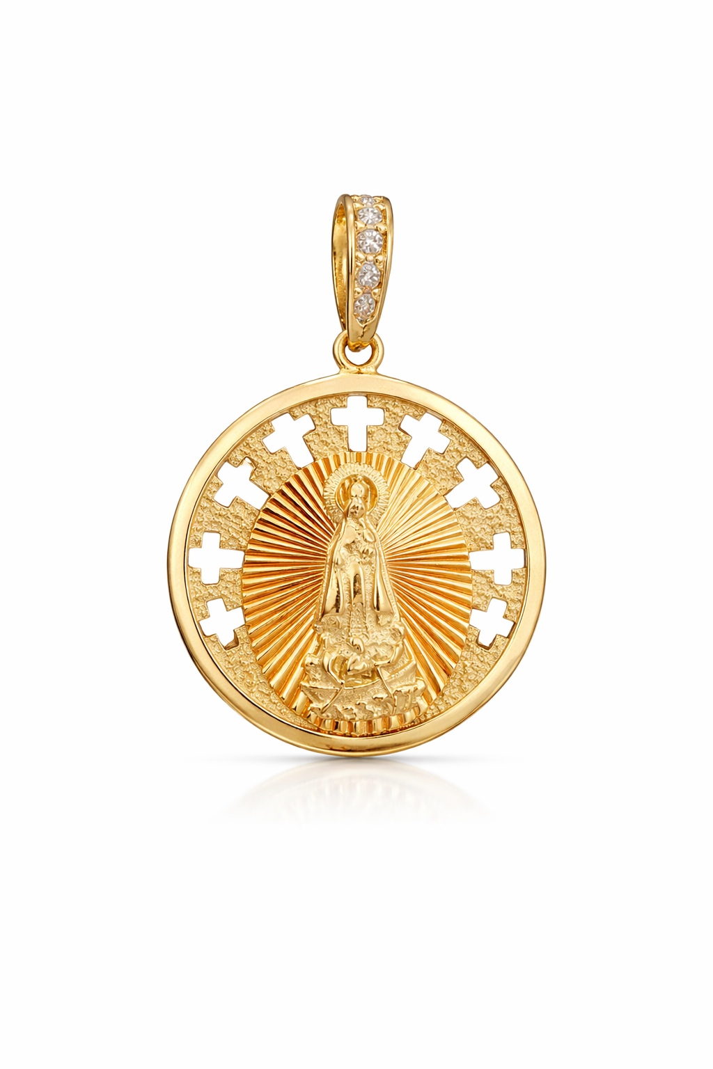 10K ROUND ,MEDALLION CARIDAD PENDANT – 20MM – JY Jewelry Wholesale